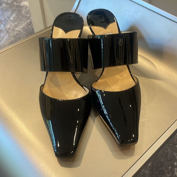 NIB JIMMY CHOO HAWKE 65 BLACK PATENT LEATHER MULES. 39.5/8 - Picture 2 of 9